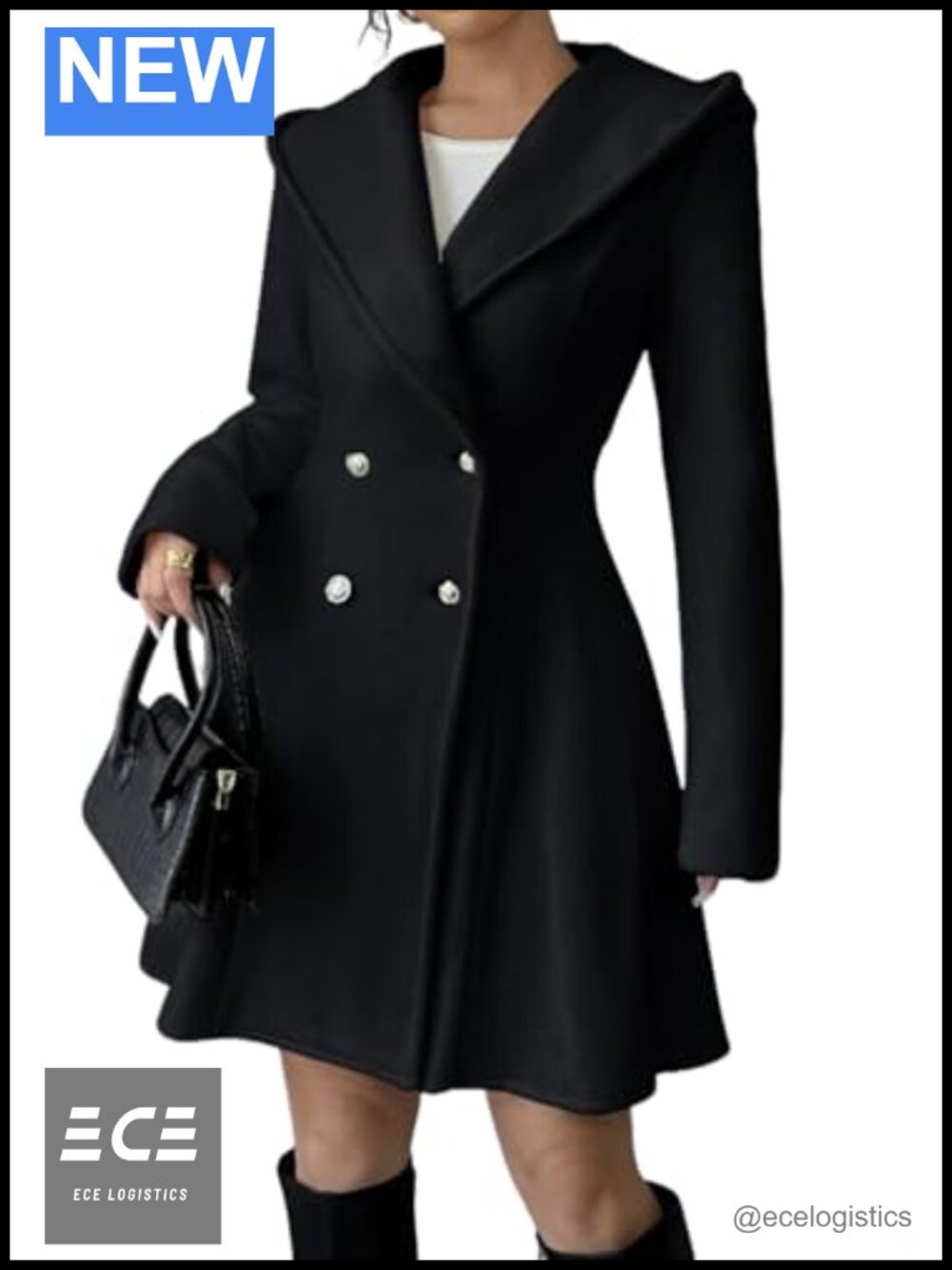 Hooded Wool Blend Pea Coat Double Breasted A-Line Trench Coat